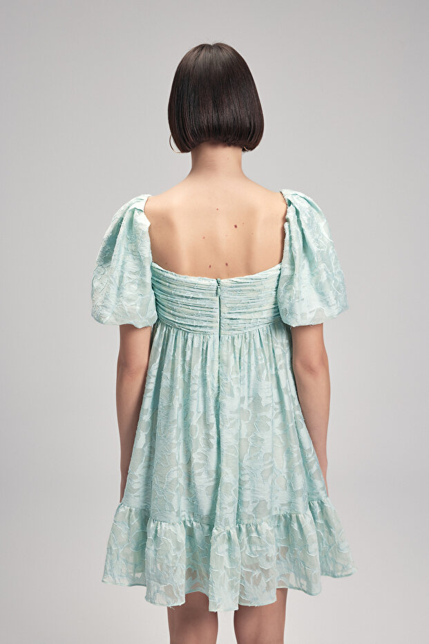 Balon Kollu Mini Elbise - 7