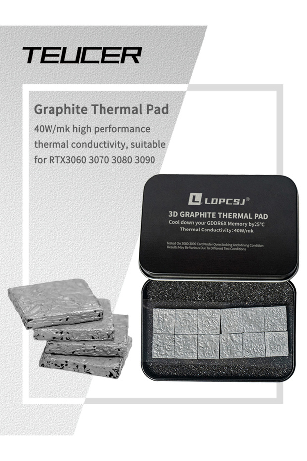 12PCS 3D Graphite Thermal Pad 14x12mm 40W/mK GDDR6X VRAM Custom Heat Conduction Mat for GP... - 8