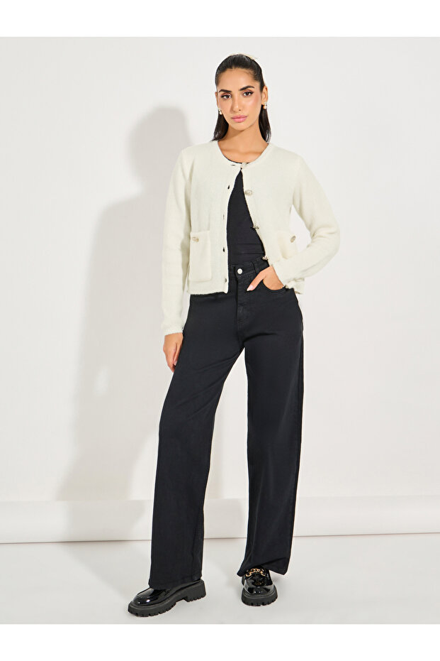 Button Placket Knitted Cardigan - 2