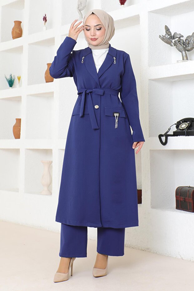 Zipper Detailed Suit Indigo 19201