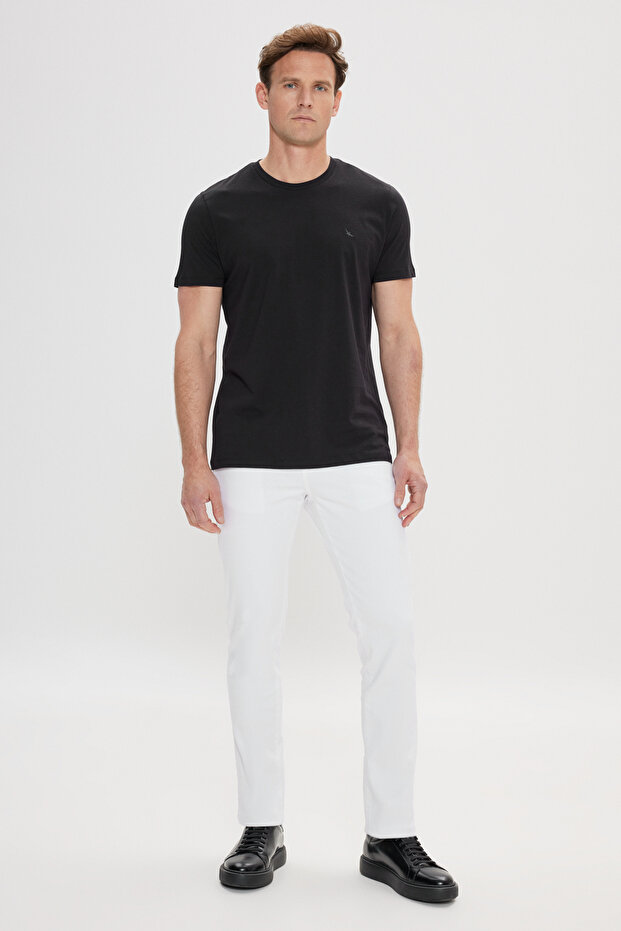 Erkek Siyah Slim Fit Dar Kesim Bisiklet Yaka Pamuklu Tişört - 7