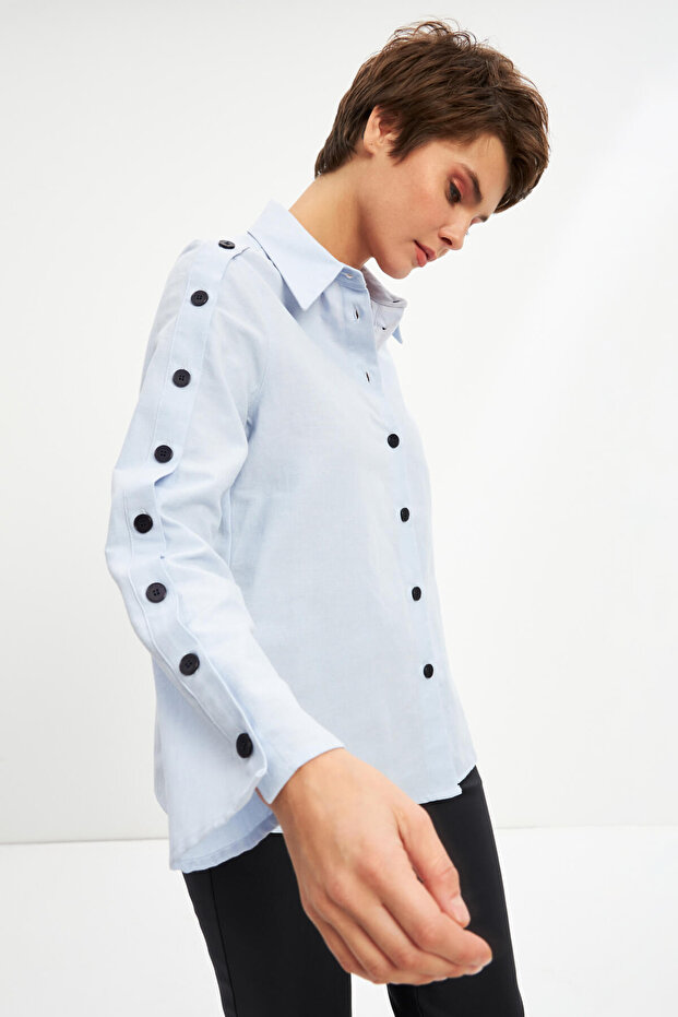 Mavi Basic Düğme Detaylı Gömlek - 6