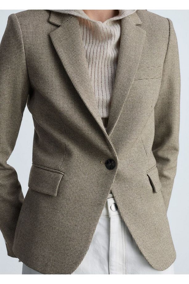 Mikro Kaz Ayağı Desenli Blazer Ceket - 6