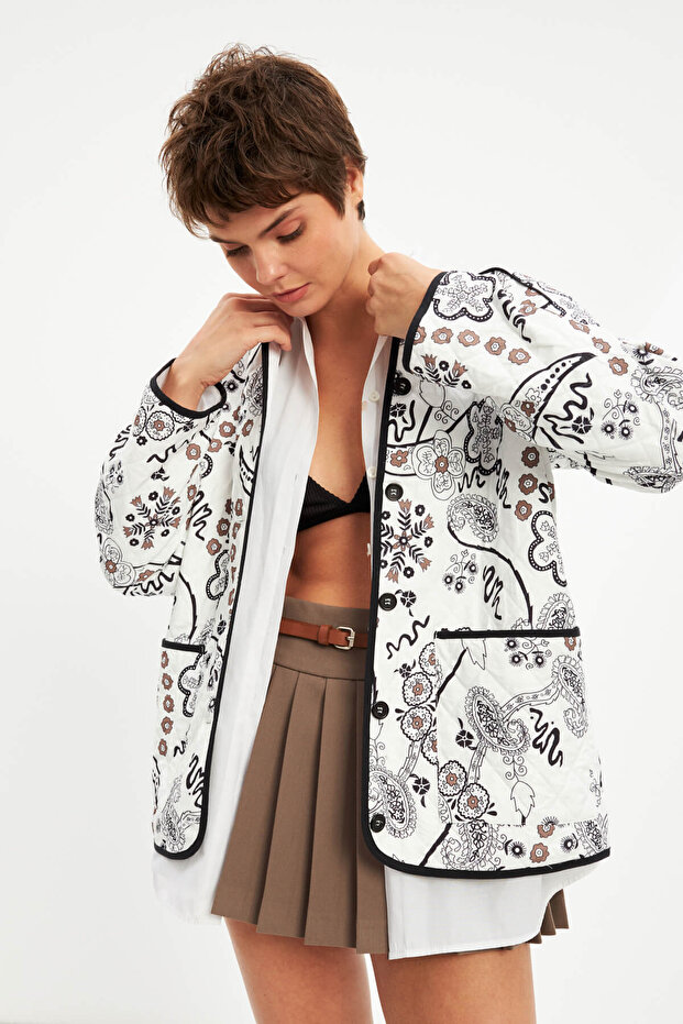 White Quilted Lined Thin Jacket - 3