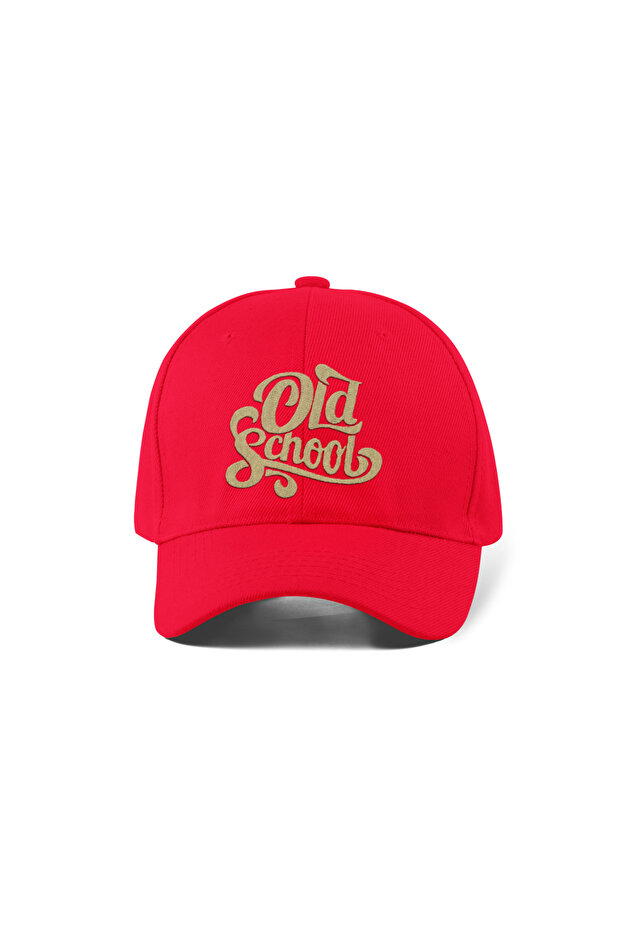 Old School Embroidered Hat – Red 100% Cotton Gabardine Unisex Model
