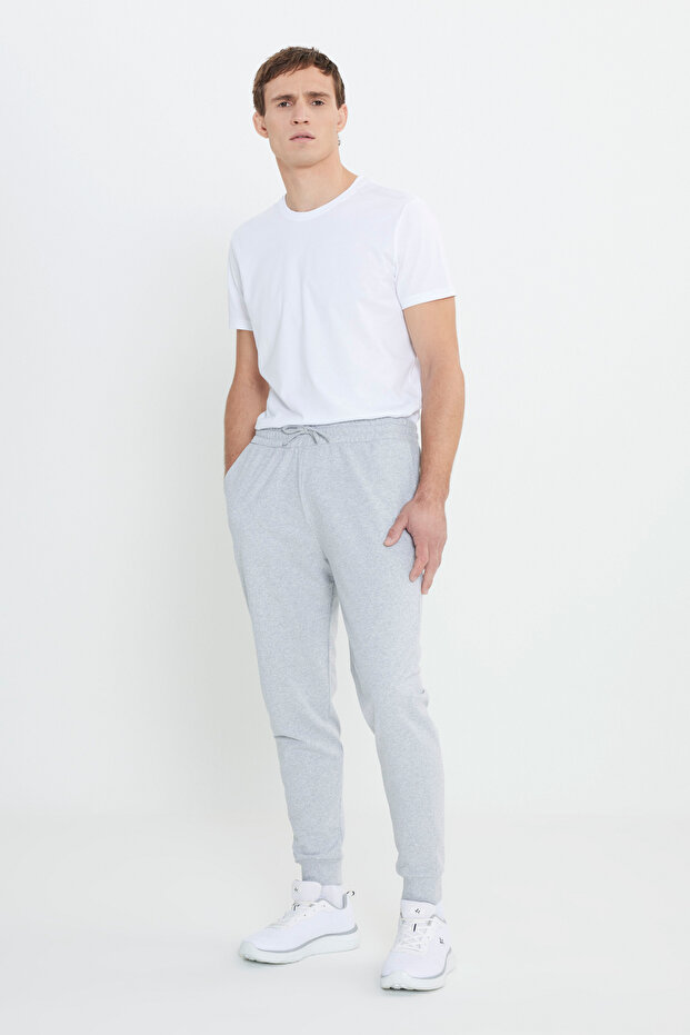 Erkek Lacivert-Gri Melanj Pamuklu Alt Üst 2'li Takım Kapüşonlu Kanguru Cepli Standart Fit - 6