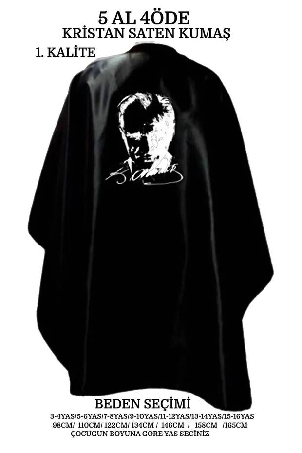 23 April, 29 October, 10 October, 30 August, Girl Boy 4-16 Years Old Honey Star, ATATURK Printed Cloak