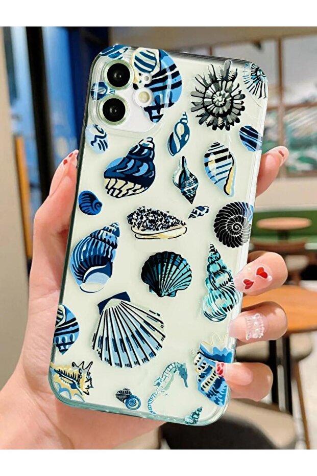 iPhone 11 Compatible Seashells Patterned Transparent Silicone Case - 1