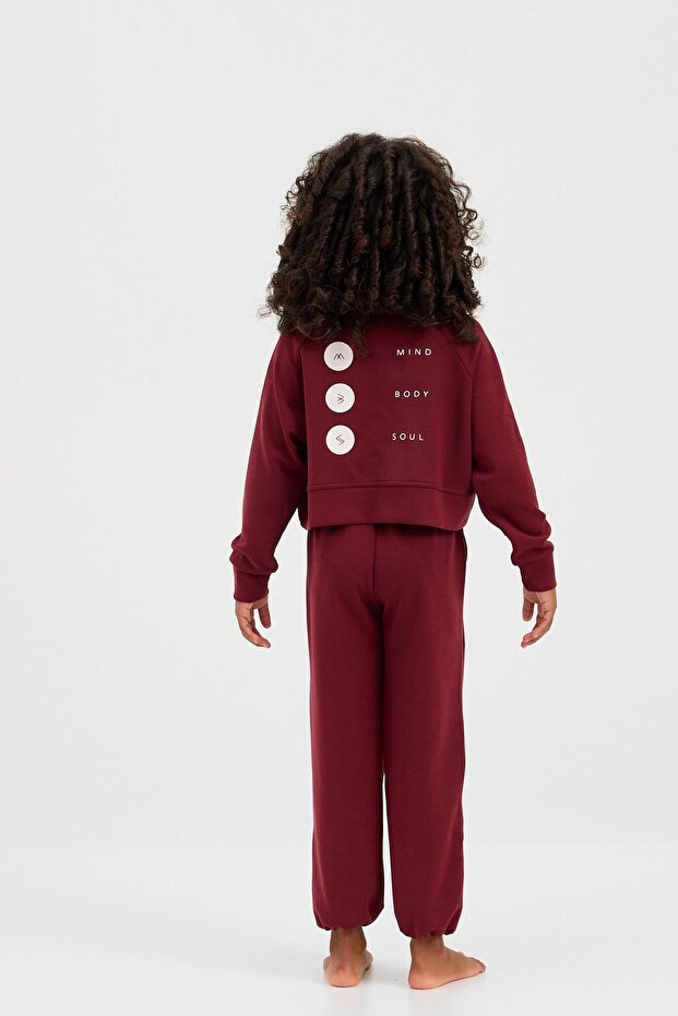 Kız Çocuk Basıc Fluffy Sweatshirt Bordo - 5