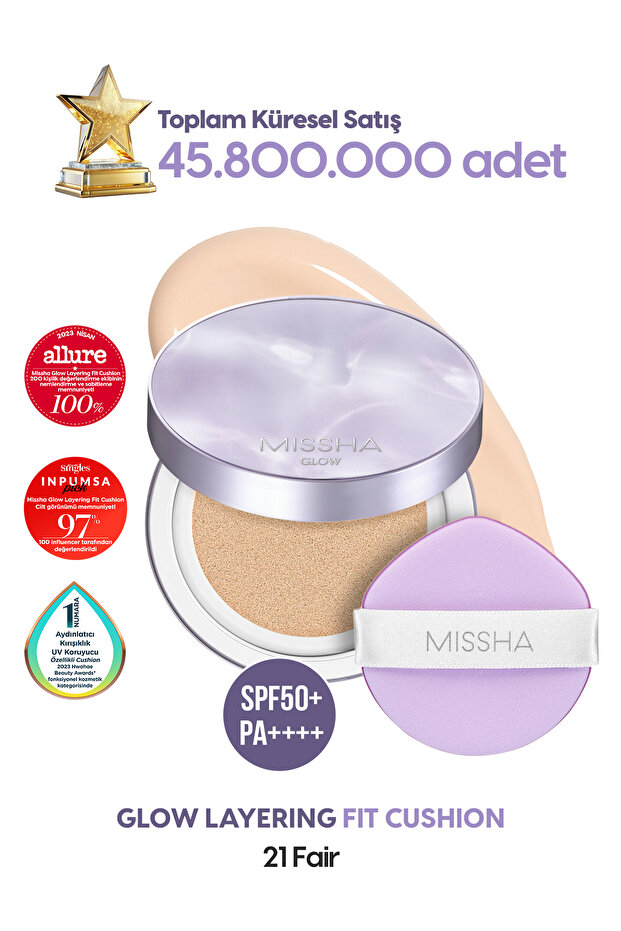 Glow Layering Fit Cushion - Intense Closer with Damp and Bright Ends Spf50+/Pa++++ No.21 Fair