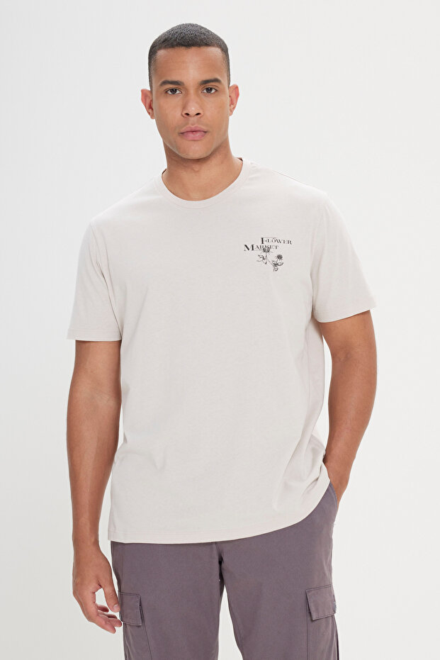 Men's Stone Comfort Fit Relaxed Fit 100% Cotton Crew Neck T-Shirt