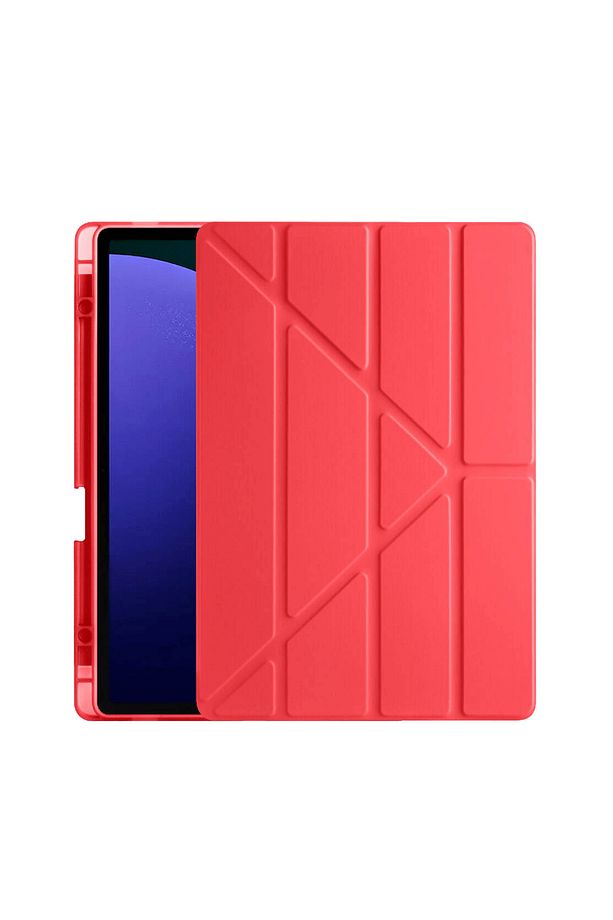 Galaxy Tab S10 Plus Uyumlu 14,6 inç Kılıf Fuchsia Akıllı Kalem Bölmeli Standlı Tri Folding Smart Kıl - 2