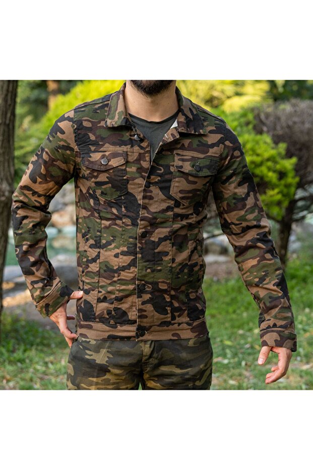 Military Commando Camouflage Patterned Denim Jacket - 1