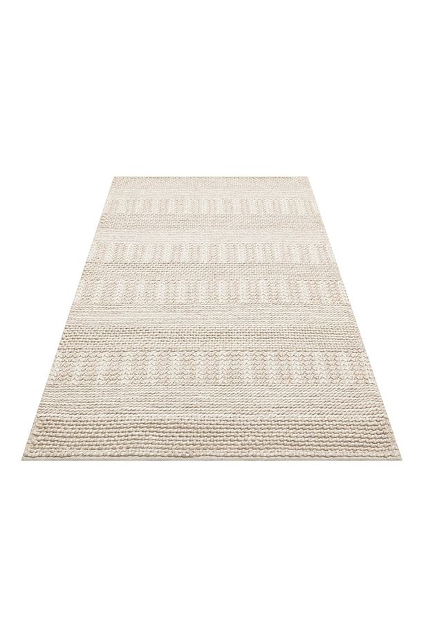 JADE J352 BEIGE  Naturel Kazak Örgü Desenli El Dokuma Örgü Halı - 6