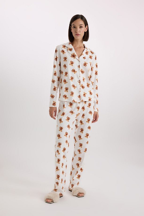 Fall in Love Desenli Pijama Takımı Uzun Kollu Üst Beli Lastikli Alt D2278AX24WN - 1