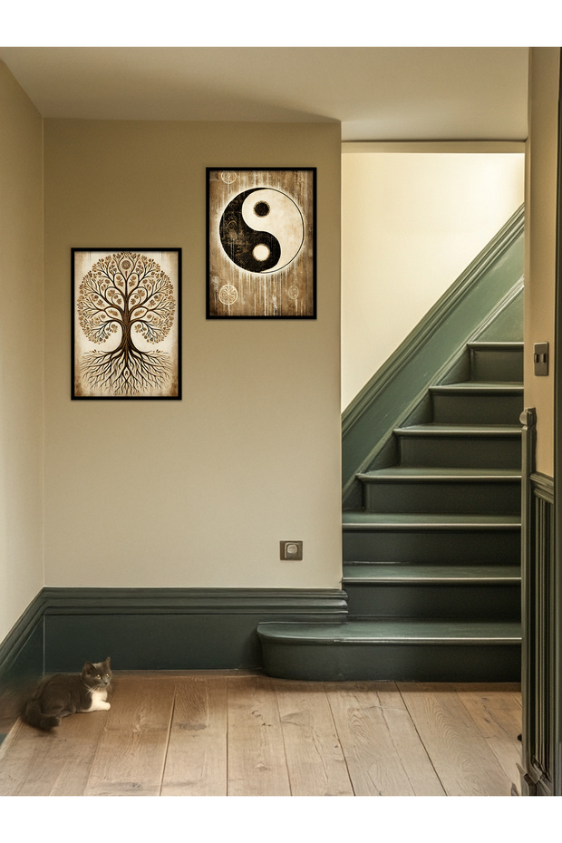 Siyah Çerçeveli Hayat Ağacı Ve Ying Yang 2'li Set Tablo - 7