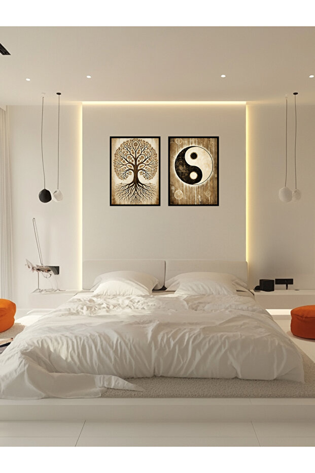 Siyah Çerçeveli Hayat Ağacı Ve Ying Yang 2'li Set Tablo - 4