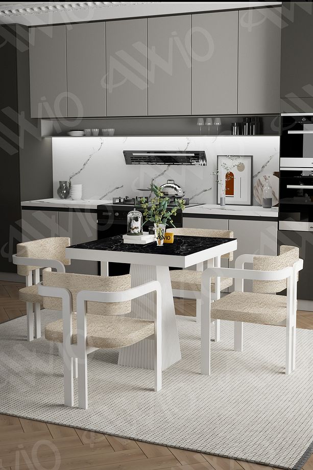 SOFİA Lake Mdf Ayak Tokyo Demonte Sandalye 80x80 Yemek Masası Mutfak Masası 4 Kişilik - 4