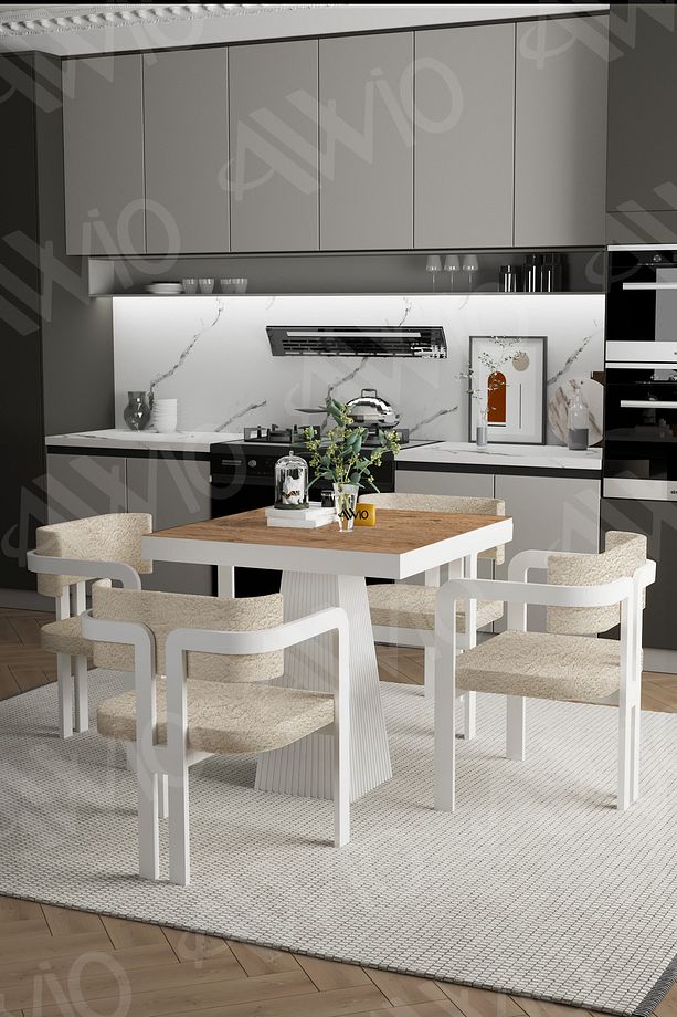 SOFİA Lake Mdf Ayak Tokyo Demonte Sandalye 80x80 Yemek Masası Mutfak Masası 4 Kişilik - 4
