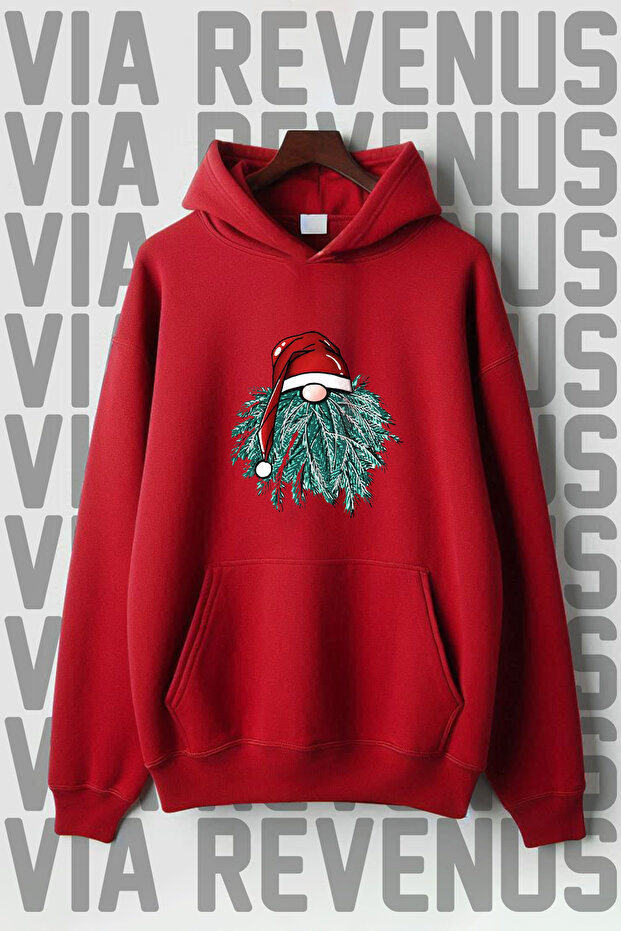 Christmas Printed 3 Thread Ribbed Wide Fit Hooded Sweatshirt