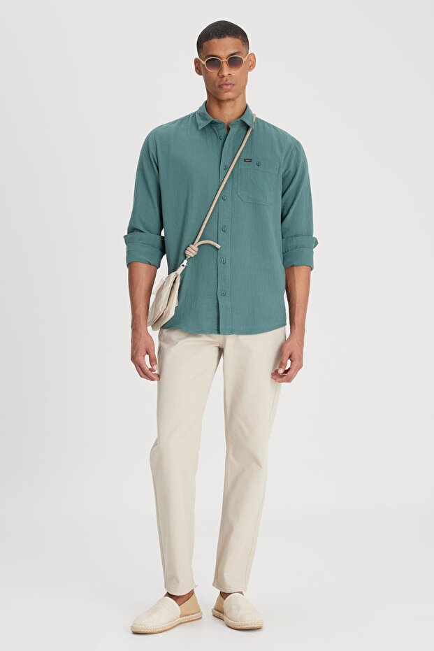 Loose Fit Relaxed Fit 100% Cotton Green Shirt