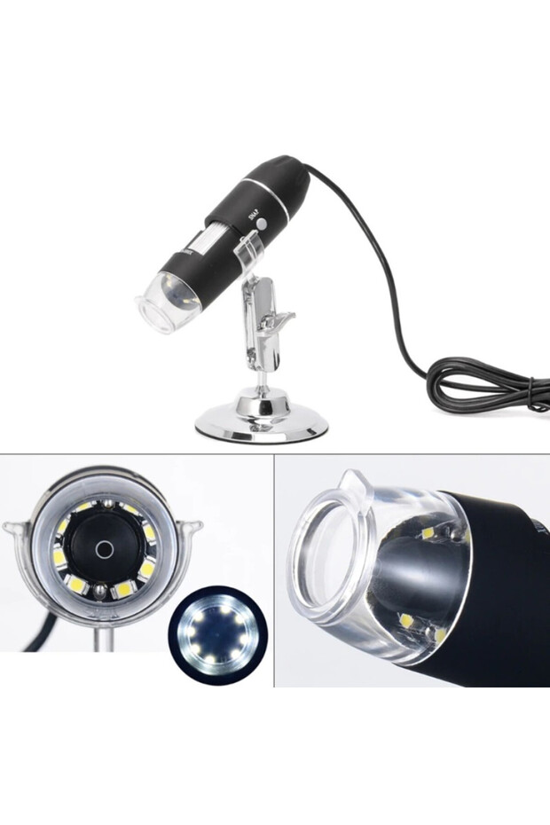 1600X مجهر رقمي بمنفذ USB، كاميرا منظار داخلي، 8 عدسات مكبرة LED، حامل معدني