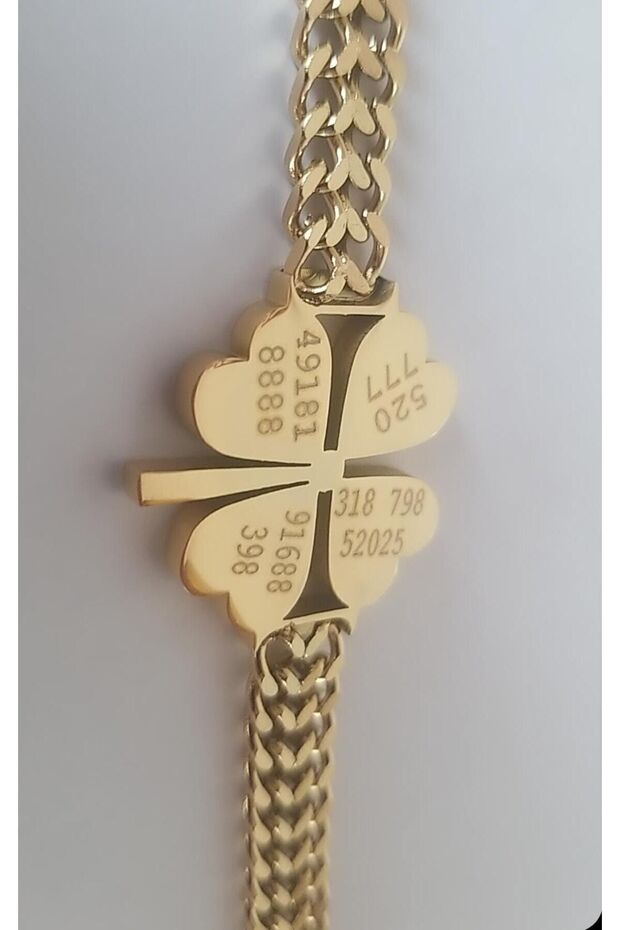 Steel Clover Protection, Money, Blocks Open Number Sequency Steel Bracelet