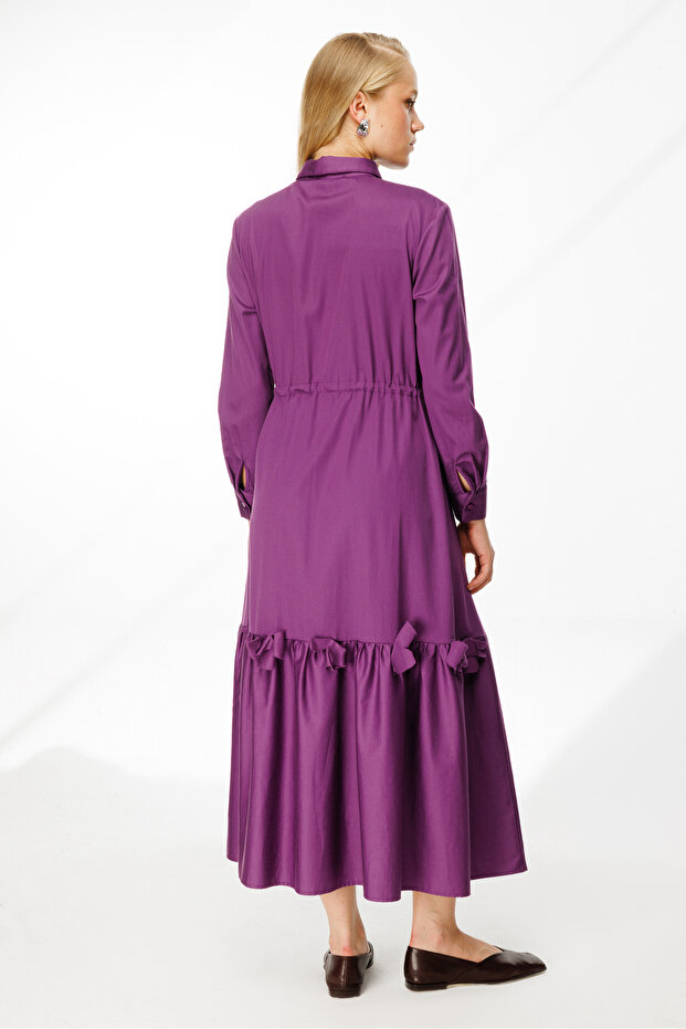 Lazer Çiçekli Gömlek Elbise MOR - 6