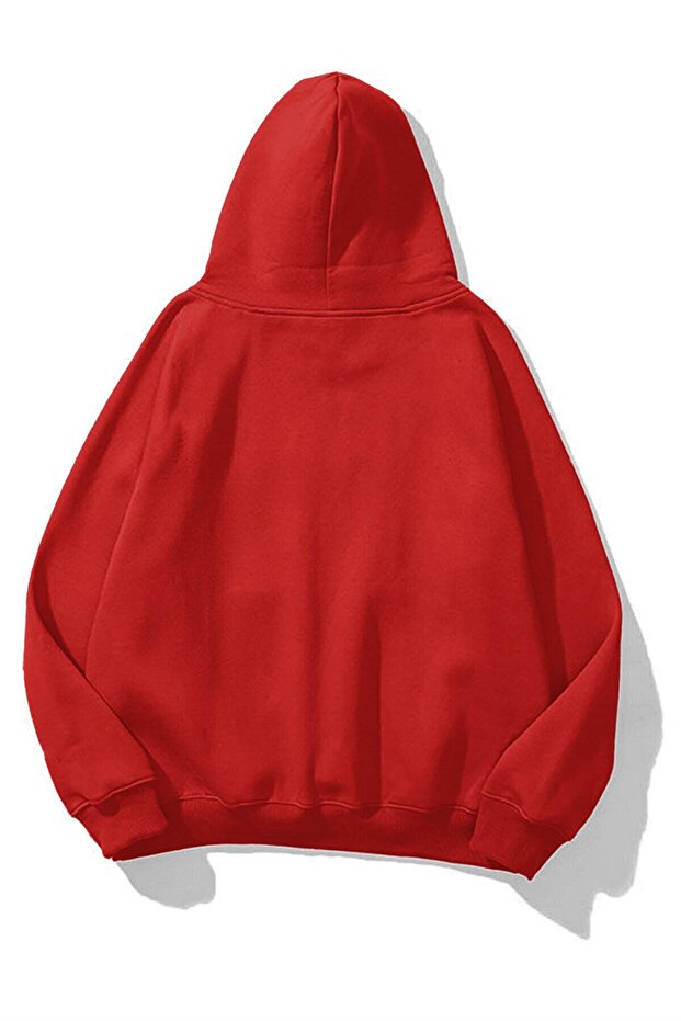 Unisex Kırmızı Basic Sweatshirt Hoodie - 2