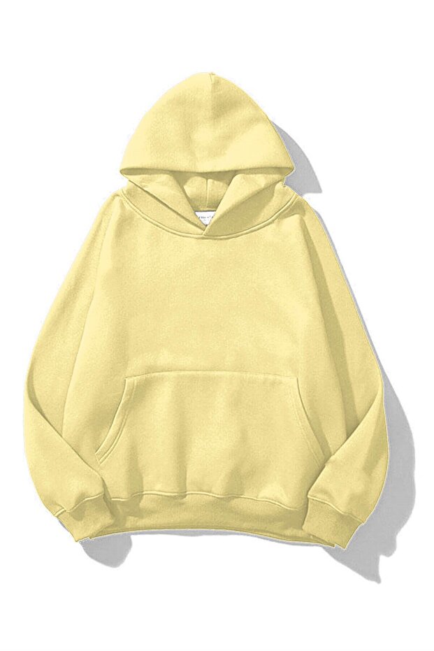 Unisex Soft Sarı Basic Sweatshirt Hoodie - 1
