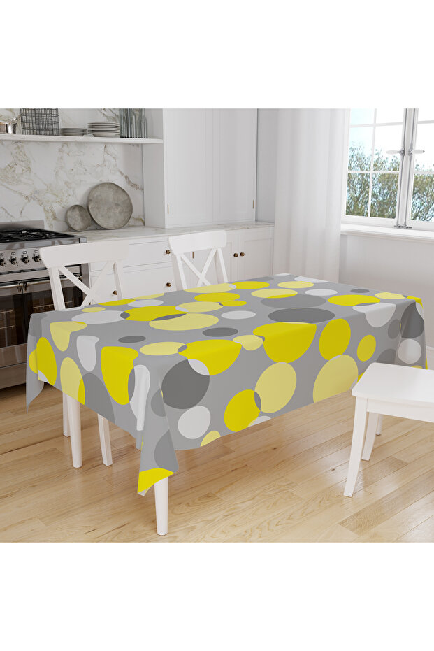 Yellow Color Circles Digital Printed Tablecloth