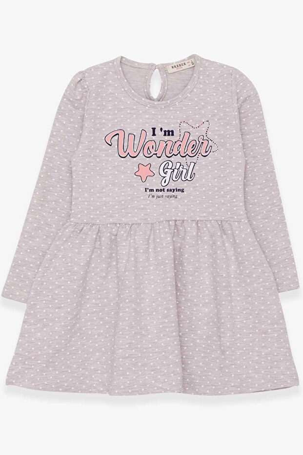 Girl's Dress Polka Dot Patterned Text Printed 3-7 Years, Beige Melange
