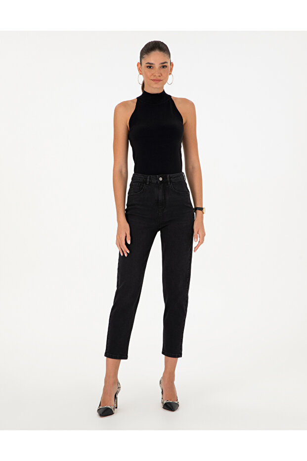 Black Mom Fit Wide Fit Jean Trousers 50294340-Vr046