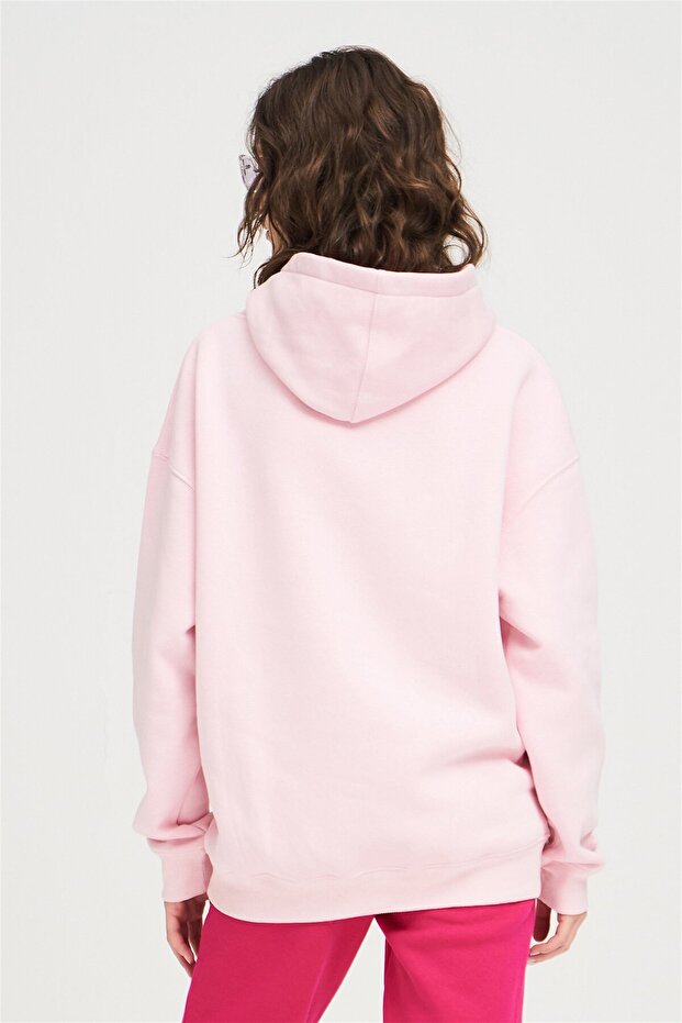 Unisex Basic Sweatshirt Hoodie Pembe - 7