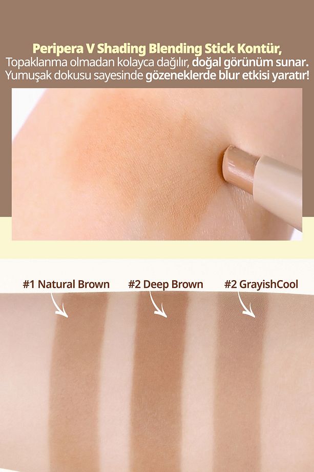 Pratik Uygulanan Çift Taraflı Kontür Stick PERIPERA V Shading Blending Stick (001 Natural Brown) - 7