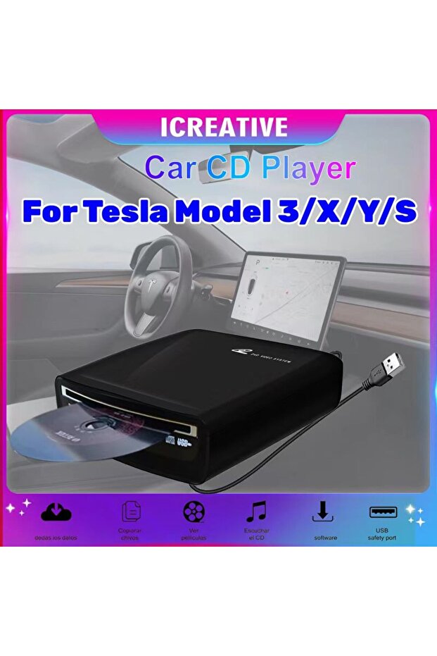 External Car DVD CD Player For MP5, LED TV, PC and Most Cars As Tesla Model 3 2019-2021 Portable ...