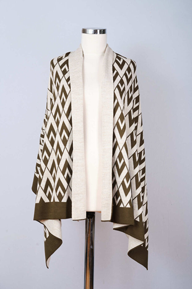 V Patterned Knitwear Shawl - 3