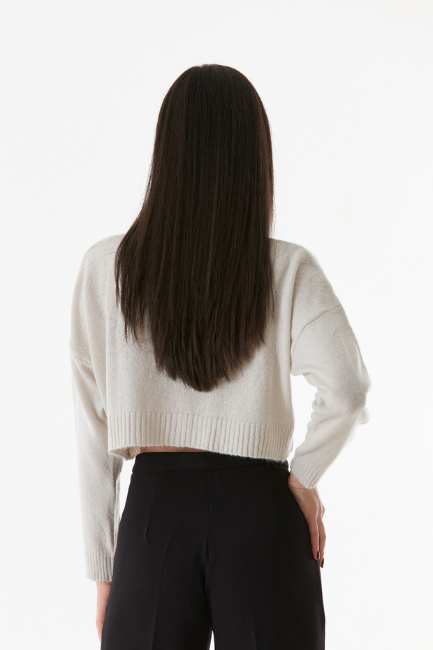 Basic Bisiklet Yaka Crop Triko Kazak - 4