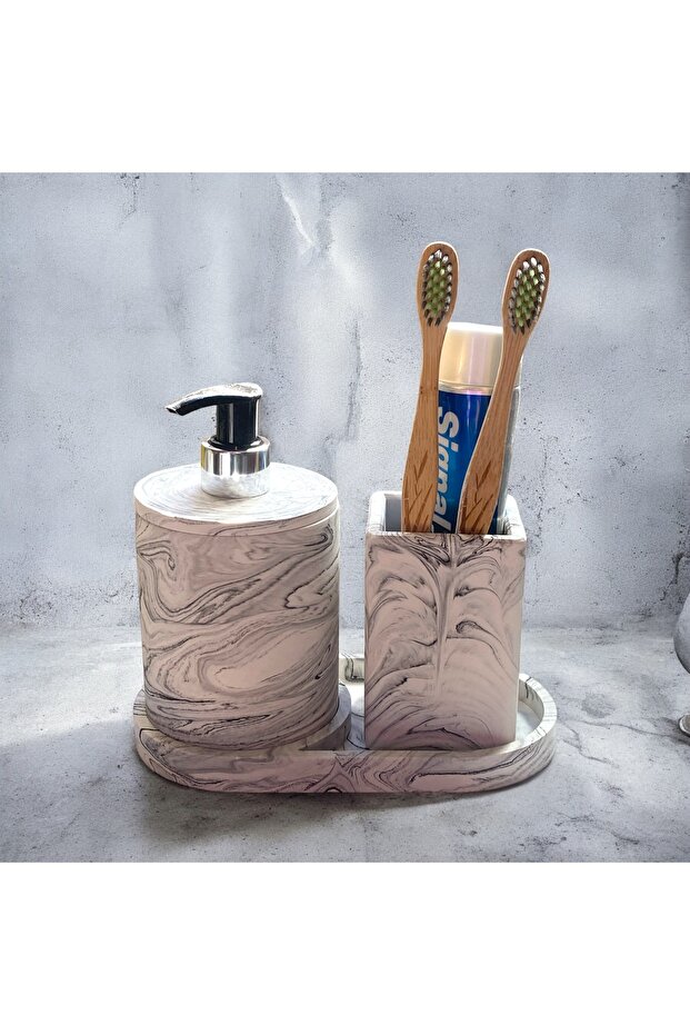 Aesthetic Marble Patterned Concrete Bathroom Accessory Set (3 Pieces)