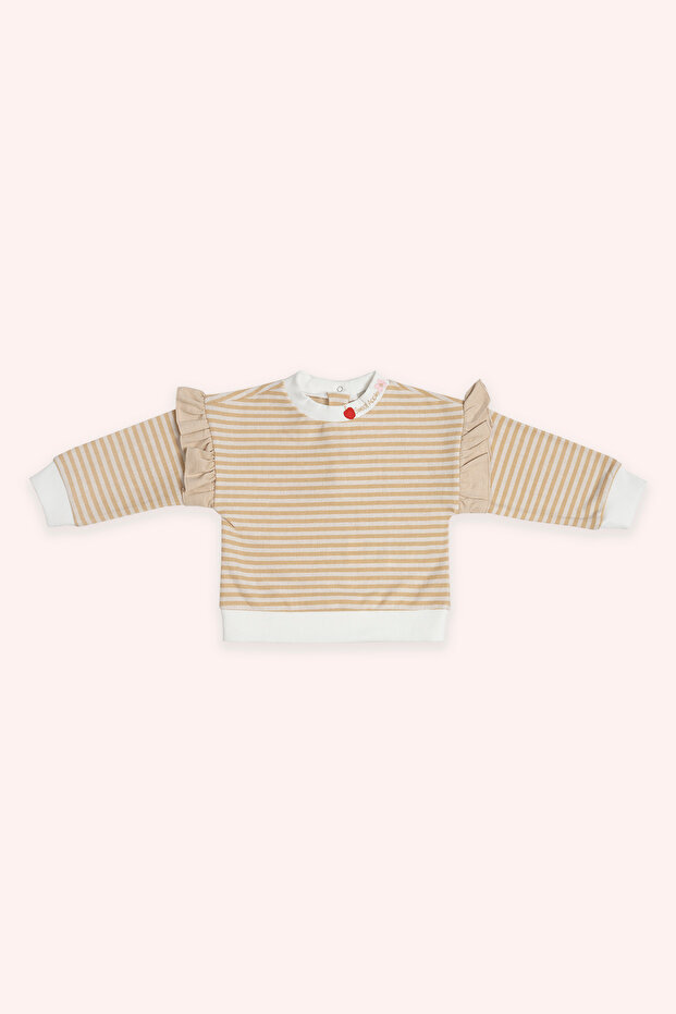 Baby Girl Stripe Patterned Beige Sweatshirt