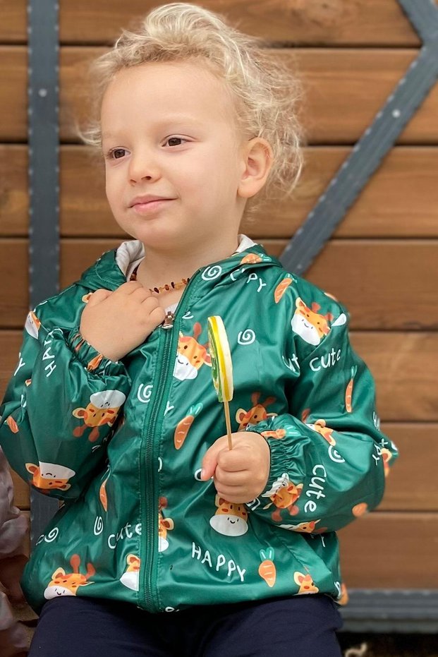 Boy's Raincoat Cute Giraffe Patterned 1-5 Years, Green