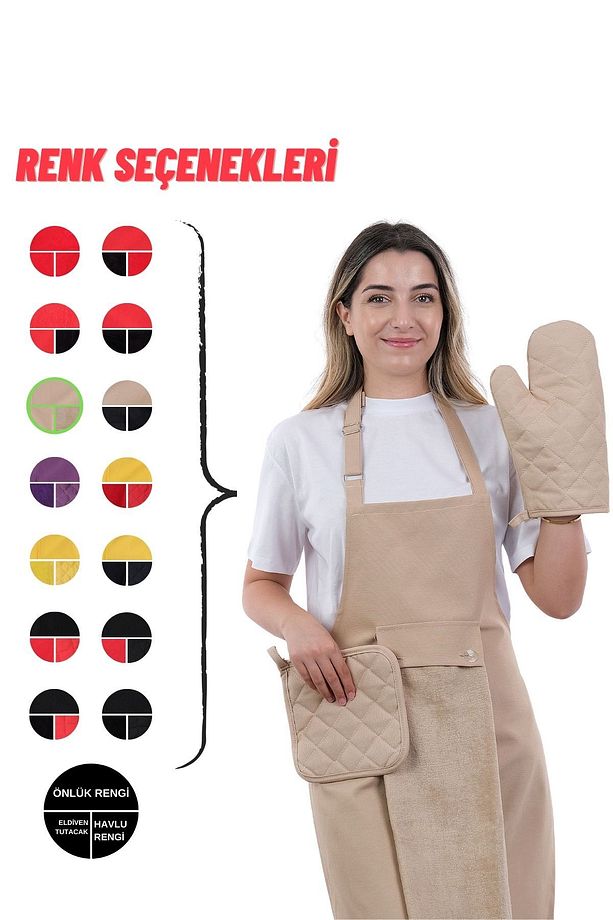 Star Ayar Askılı Havlulu 4lü Mutfak Önlüğü Seti (ELDİVEN TUTACAK) - 6