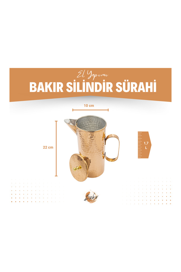 Bakır Silindir Sürahi Çekiç Dövme - 4