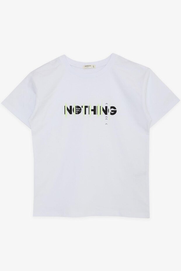 Girls & Boys Boy's T-Shirt with Text Printed, Age 5-10, White