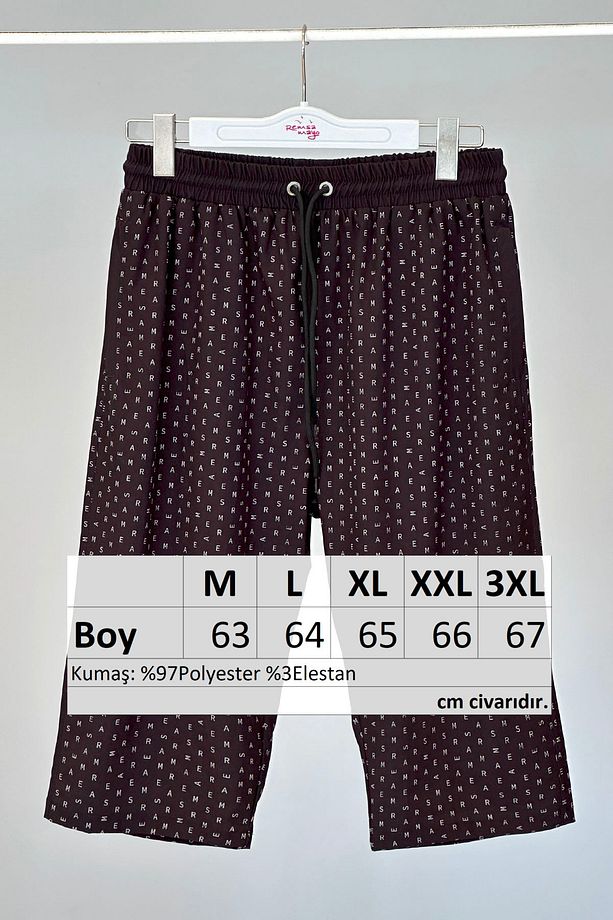Remsa Erkek Havuz Deniz Uzun Kapri Şort Mayo RK005 Siyah Monogram - 7