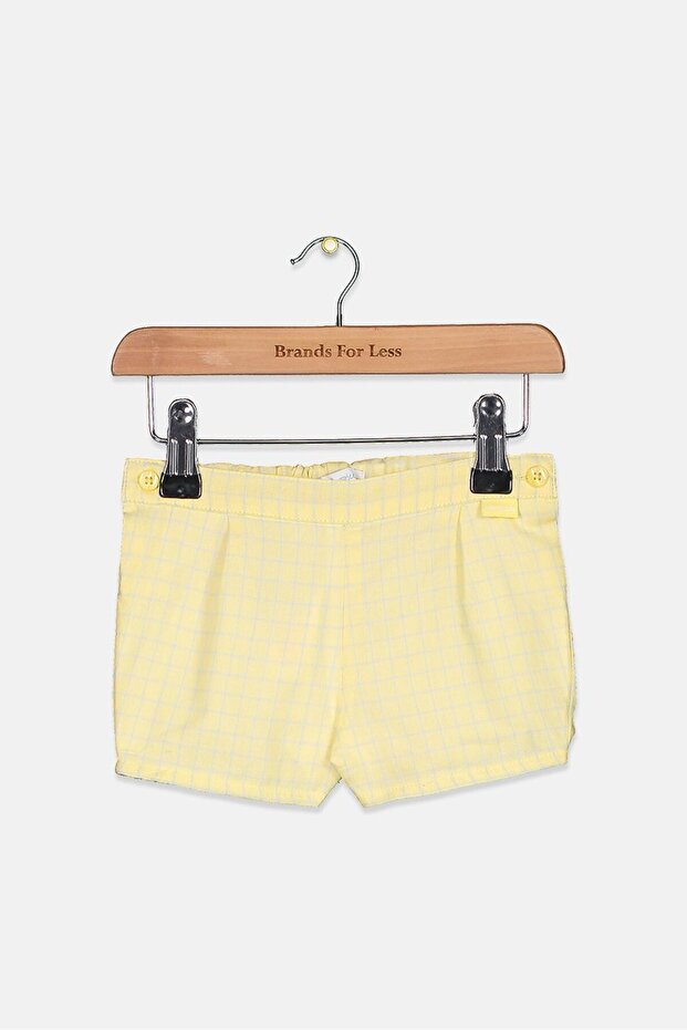 Toddler Girls Plaid Side Button Shorts, Yellow