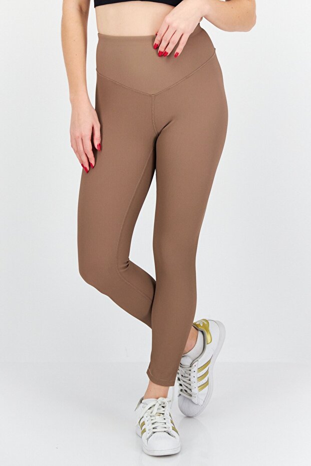 Women Ribbed Pull On Leggings, Brown