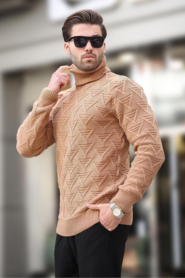 الجمل الياقة المدورة منقوشة سترة رجالية E7292 - 1