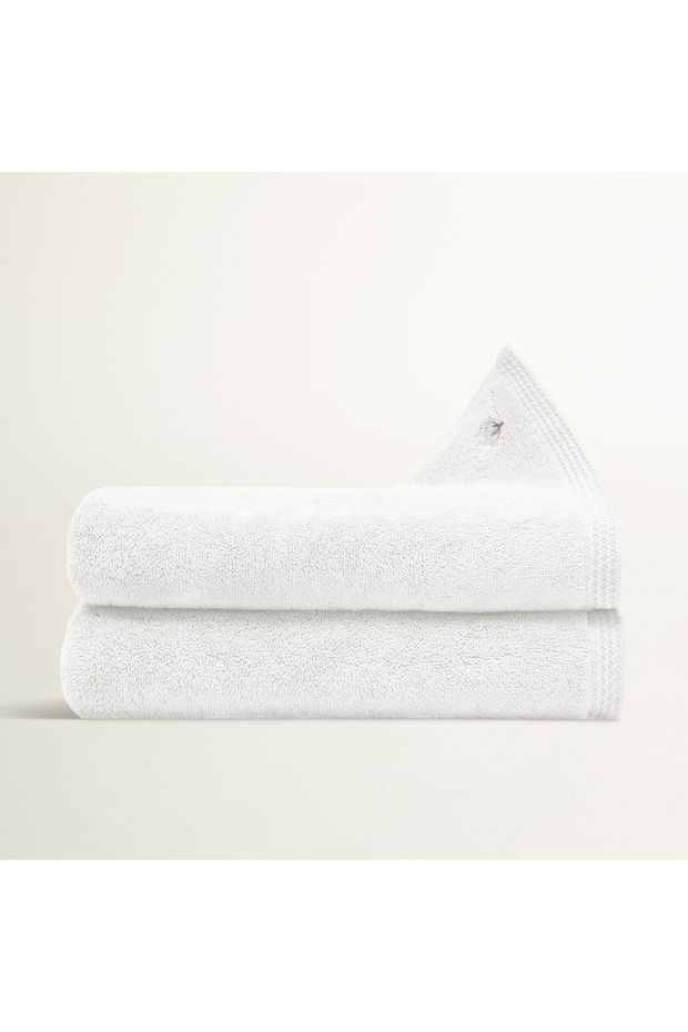 Pure Cotton Set of 2 Bath Towels 100% Organic Cotton Butterfly Bordered Embroidered Cream 80X150 cm