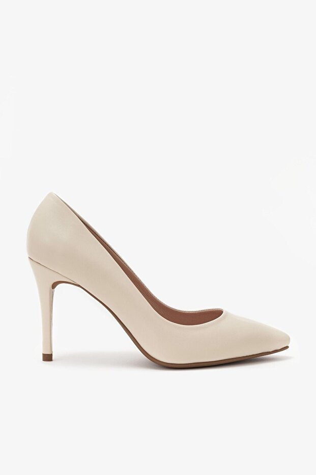 Gala Cream Genuine Leather Women's Heeled Shoes